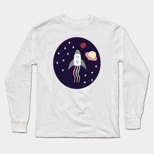 Kawaii Rainbow Space rocket in the galaxy space Long Sleeve T-Shirt